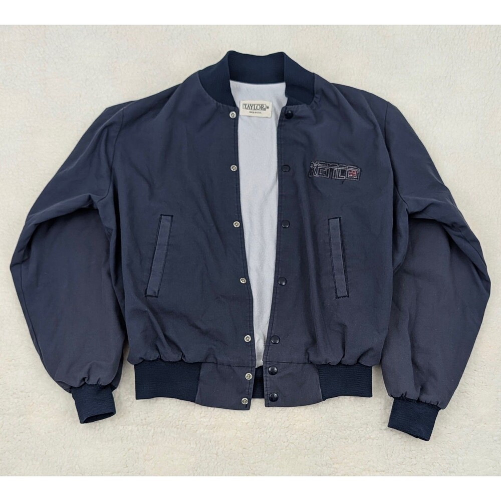 VTG 80s 90s Taylor Navy Blue Varsity Bomber Jacket M Heavyweight USA Made